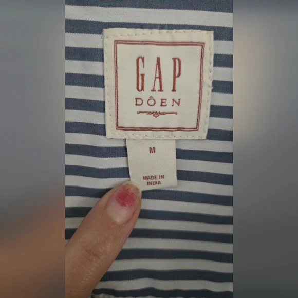 Doen X Gap Cotton Striped Blue Button Down Eyelet Lace Collar Shirt Size Medium - Picture 5 of 11